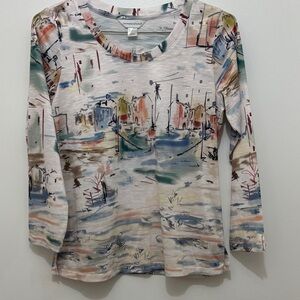 Christopher & Banks Artistic Print 3/4 Sleeve Top Sz S